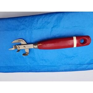 Vintage Ekco Multi Can Bottle Opener Tempered Tool Steel Red Wood Handle USA